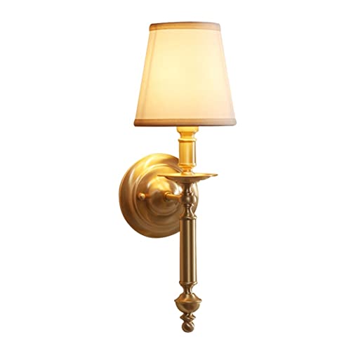 BBioss Europäische Wandleuchte minimalistische Messing-Innenleuchte moderne Einfachheit Pendelleuchte Nachttischlampe komplett kupfer Metall-Stoffschirm Wand von BBioss