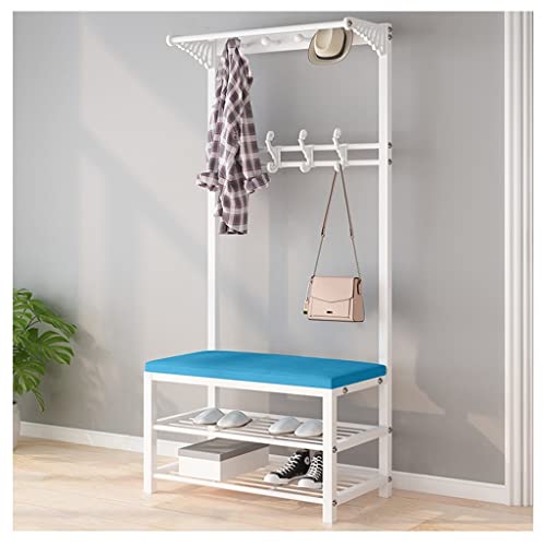 BBioss Exquisite Kleiderstange, Schuhbank, Garderobenständer, Kleiderbügel, Bank, 3-in-1-Eingang mit Stauraum, freistehend, 9 abnehmbare Haken und 3-T von BBioss