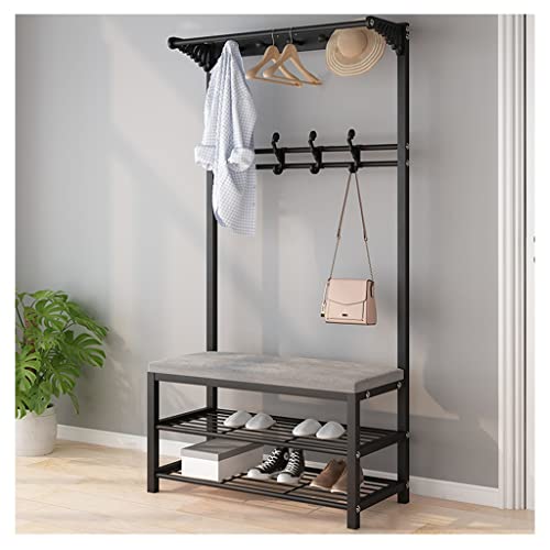 BBioss Exquisite Kleiderstange, Schuhbank, Garderobenständer, Kleiderbügel, Sitzbank, 3-in-1-Eingang mit Stauraum, freistehend, 9 abnehmbare Haken und 3-T von BBioss