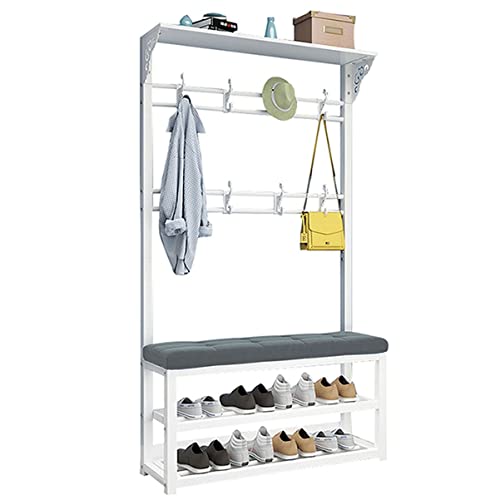 BBioss Exquisiter Kleiderständer, Schuhbank, Garderobenständer für den Eingangsbereich mit Bank, 3-in-1, freistehendes Regal mit 2 Ebenen, Aufbewahrung mit 10 Haken. von BBioss