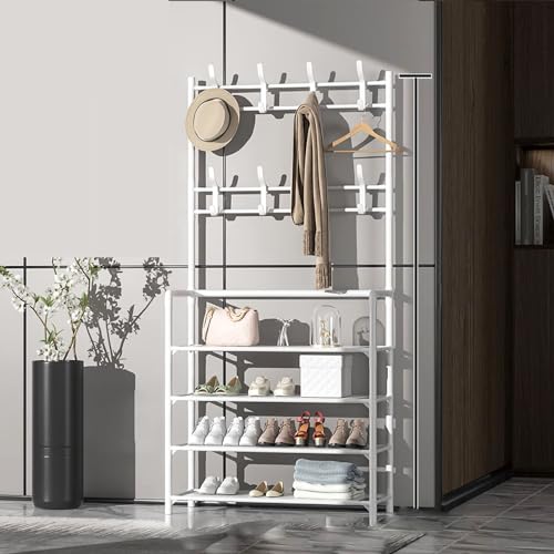BBioss Freistehender Kleiderständer mit 4 oder 5 Ebenen, Schuhbank, Industrie-Regal für den Flur, multifunktionales 3-in-1-Regal mit 8 Haken für Wohnzimmer, Schlafzimmer und BBioss Freistehender Kleiderständer mit 4 oder 5 Ebenen, Schuhbank, Industrie-Regal für den Flur, multifunktionales 3-in-1-Regal mit 8 Haken für Wohnzimmer, Schlafzimmer und von BBioss