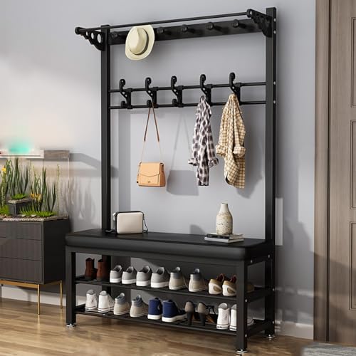 BBioss Garderobenständer, Flurbaum mit Schuhbank für Eingangsbereich, Aufbewahrung, 3-in-1-Regal, verschiedene Höhen, Eingangsregal, Holzoptik, Akzentmöbel, Metallrahmen BBioss Garderobenständer, Flurbaum mit Schuhbank für Eingangsbereich, Aufbewahrung, 3-in-1-Regal, verschiedene Höhen, Eingangsregal, Holzoptik, Akzentmöbel, Metallrahmen von BBioss