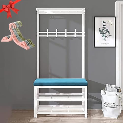 BBioss Garderobenständer, Schuhbank, 4-in-1-Ständer, freistehender Kleiderbügel, Flurbaum, Eingangsbereich, mit Gestell, Samtkissen, einfach zu montieren BBioss Garderobenständer, Schuhbank, 4-in-1-Ständer, freistehender Kleiderbügel, Flurbaum, Eingangsbereich, mit Gestell, Samtkissen, einfach zu montieren von BBioss