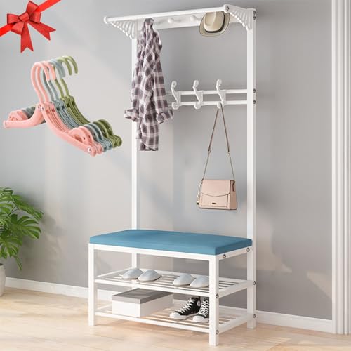 BBioss Garderobenständer, Schuhbank, 4-in-1-Ständer, freistehender Kleiderbügel, Flurbaum, Eingangsbereich, mit Gestell, Samtkissen, einfach zu montieren von BBioss