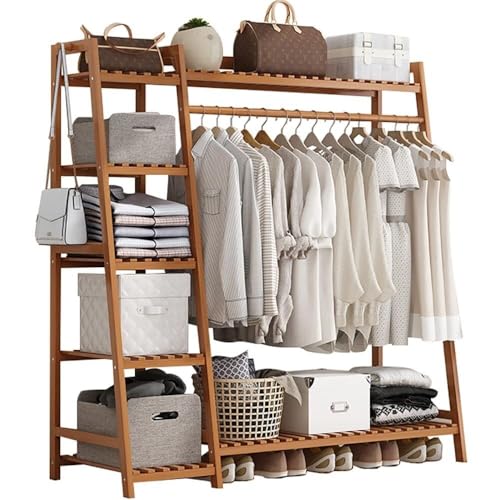 BBioss Garderobenständer aus Bambus, offenes Design, für Schlafzimmer und Wohnzimmer, groß und einfach, ideal für die Organisation Ihres Zuhauses (Braun, 130 x 40 x 140 cm) von BBioss