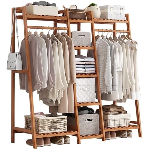 BBioss Garderobenständer aus Bambus mit offenem Kleiderschrank für Schlafzimmer und Wohnzimmer, großes und einfaches Design (Braun, 130 x 40 x 140 cm) von BBioss