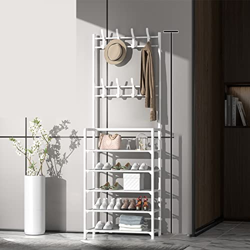 BBioss Garderobenständer aus Metall mit Schuhregal, 5 Schichten, Weiß, ideal für Eingangsbereich, Schlafzimmer, Wohnzimmer. BBioss Garderobenständer aus Metall mit Schuhregal, 5 Schichten, Weiß, ideal für Eingangsbereich, Schlafzimmer, Wohnzimmer. von BBioss