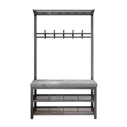 BBioss Garderobenständer mit Schuhbank, Eingangsbereich, 3-in-1-Baumaufbewahrung, Garderobenständer für Haustür, Schlafzimmer, Wohnzimmer, einfache Montage, 100 x 33 x 170 cm von BBioss