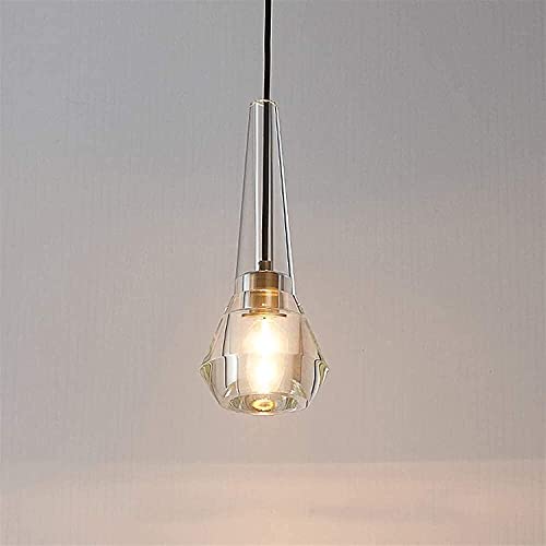 BBioss Glas Pendelleuchte E14 Fuß Kreative Pendelleuchte Vintage Industrielle Kupfer Metall Einfache Pendelleuchte Transparent Kristall Einstellbare Höhe Kronleuchter Haube Loft Decke Wand von BBioss