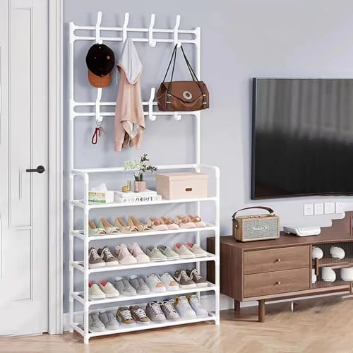 BBioss Industrielle 3-in-1-Bank mit 4/5 Ebenen, für Eingangsbereich, Schuhschrank, Organizer, freistehende Garderobe mit 8 Haken für Schlafzimmer und Wohnzimmer BBioss Industrielle 3-in-1-Bank mit 4/5 Ebenen, für Eingangsbereich, Schuhschrank, Organizer, freistehende Garderobe mit 8 Haken für Schlafzimmer und Wohnzimmer von BBioss