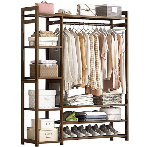 BBioss Kleiderbügel-Organizer aus Holz mit Regalen, einfache Montage, für Schlafzimmer oder Wohnzimmer (120 x 30 x 150 cm) von BBioss