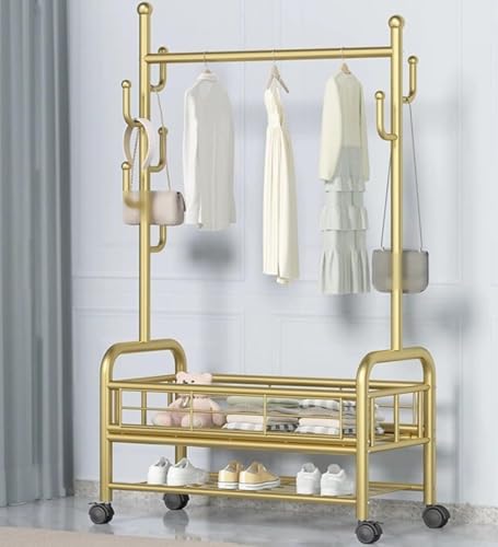 BBioss Kleiderbügel aus Metall in Form eines Esels und Rädern, Aufbewahrungskorb mit sieben Haken und Regal, 80 x 34 x 156 cm von BBioss