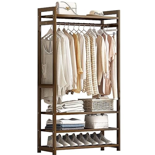 BBioss Kleiderschrank-Organizer aus Holz mit Bambus-Kleiderbügeln und Ablagen, einfach zu montieren, für Schlafzimmer und Wohnzimmer (80 x 30 x 150 cm) von BBioss