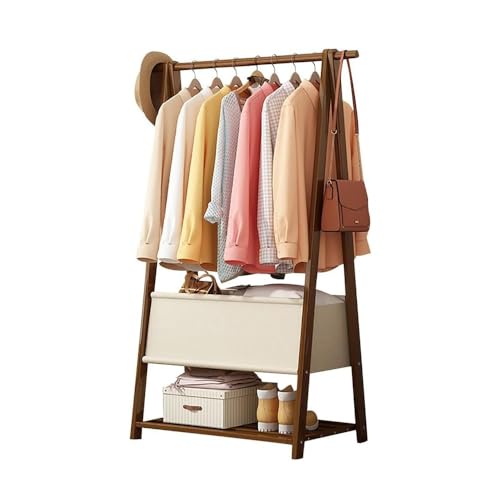 BBioss Kleiderständer aus Bambus mit 2 Ablagen zur Organisation des Schlafzimmerschranks, freistehende Kleiderstange, 66 x 40 x 159 cm von BBioss