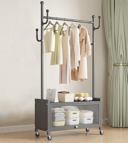 BBioss Kleiderständer aus Metall mit Staubschutz und sechs Haken mit Rollen für Schlafzimmer, Wohnzimmer, Balkon, C 60 x 32 x 165 cm von BBioss