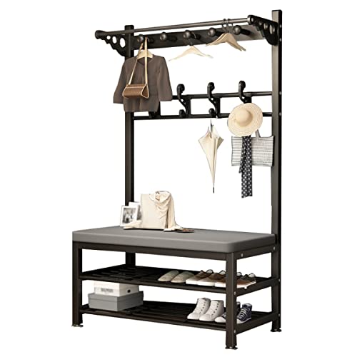 BBioss Kleiderständer für Schuhe und Sitzpolster für Eingang, Stahlrahmen, 4-in-1-Design, Aufbewahrungs-Organizer, Diele, Foyer (Farbe: Schwarz, Größe 100 BBioss Kleiderständer für Schuhe und Sitzpolster für Eingang, Stahlrahmen, 4-in-1-Design, Aufbewahrungs-Organizer, Diele, Foyer (Farbe: Schwarz, Größe 100 von BBioss
