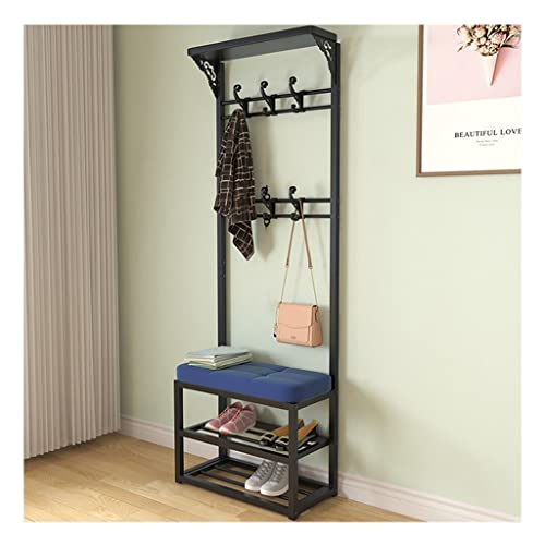 BBioss Kleiderstange, großer Garderobenständer, Schuhbank mit Armlehne, 4-in-1-Aufbewahrungs-Organizer, 8 bewegliche Haken für Eingangsbereich, Schlammzimmer, Flur, Foyer usw. (Farbe: Schwarz + Grau von BBioss