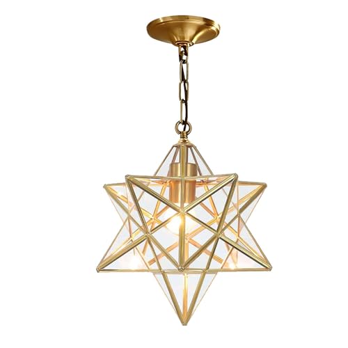 BBioss Kreative Glas Pendelleuchte für Kücheninsel, Kupfer Kronleuchter, Luxus Gold Pendelleuchte mit Stern Dekoration, Aufhängung für Innenbereich, Verstellbare Leuchte für Wohnzimmer, Flur von BBioss