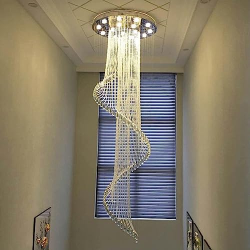 BBioss Kronleuchter, lang, aus Kristall, spiralförmig, für Villa, hohe Decke, modernes Loft, Treppe, Hängeleuchte, Basis aus Edelstahl K9, Wassertropfen (23,6 x 79 cm, transp BBioss Kronleuchter, lang, aus Kristall, spiralförmig, für Villa, hohe Decke, modernes Loft, Treppe, Hängeleuchte, Basis aus Edelstahl K9, Wassertropfen (23,6 x 79 cm, transp von BBioss