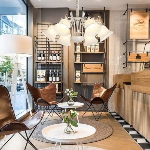 BBioss Kronleuchter Bauernhaus E27 Innen Dekorative Deckenleuchte Halb-Einbauleuchte 8 Lampen Retro Eisen Blume Hängend Geeignet für Schlafzimmer Wohnzimmer Restaur von BBioss