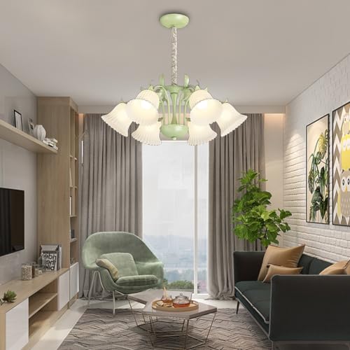 BBioss Kronleuchter Bauernhaus E27 Innen Dekorative Deckenleuchte Halb-Einbauleuchte 8 Lampen Retro Eisen Blume Hängend Geeignet für Schlafzimmer Wohnzimmer Restaur von BBioss