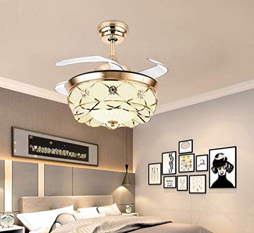 BBioss Kronleuchter Led Decke Versenkbare Kristall Ventilator Kronleuchter, Esszimmer Schlafzimmer Wohnzimmer Licht, Dimmbare Fernbedienung von BBioss