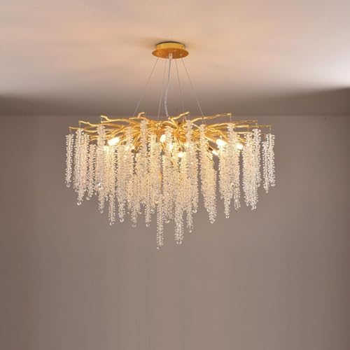 BBioss Kronleuchter aus goldenem Glas in Form eines Baumzweigs, luxuriöse Hängelampe in Regentropfenform, moderne Deckenleuchte, 80 cm, für Esszimmer, Dormit von BBioss