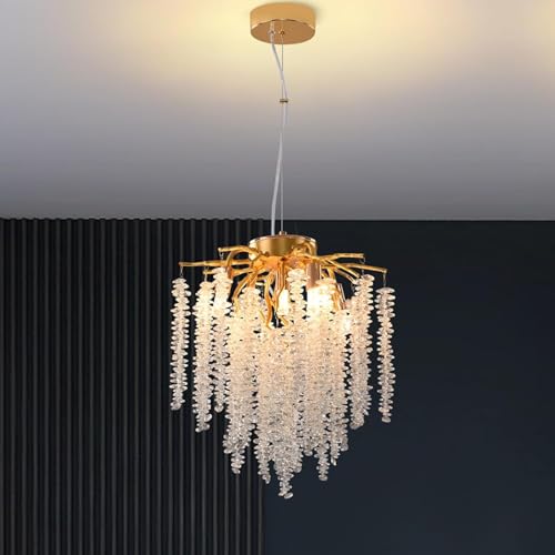 BBioss Kronleuchter aus goldenem Glas in Form eines Baumzweigs, luxuriöse Hängelampe in Regentropfenform, moderne Deckenleuchte, 80 cm, für Esszimmer, Dormit von BBioss