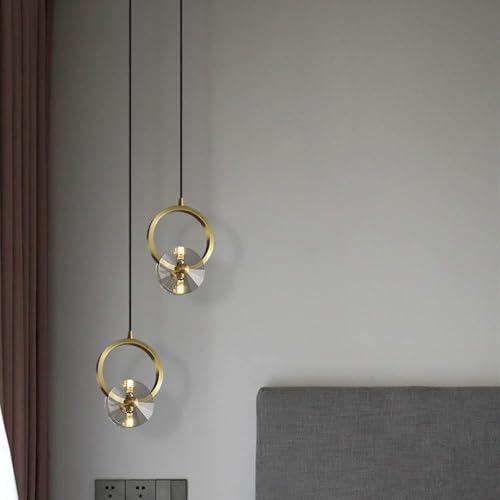 BBioss Kupfer-Kronleuchter mit kleinem, geometrischem Kristallring, Hängelampe mit G9-Lampen, K9-Deckenleuchte, Messing und transparent, für Wohnzimmer, schlafend von BBioss