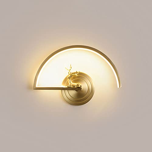 BBioss Lineare LED-Wandleuchte aus Kupfer, Halbbogenform, geometrische Nachttischlampe aus Messing mit Hirsch-Design, moderne Nachtlichter für Wohnzimmer und Schlafzimmer von BBioss