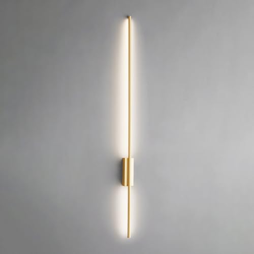 BBioss Lineare Wandleuchte aus Messing, moderne LED-Wandleuchte, langes ultradünnes Kupferrohr mit Acryl-Schirm, Nachtlichter, Hintergrundleuchten für den Flur, 3 Farbmodi von BBioss