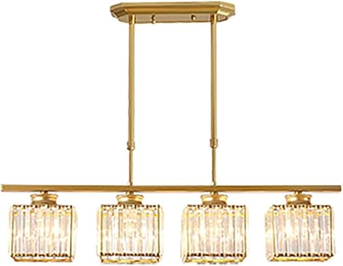 BBioss Messing 3 flammige Mattschwarze Lineare Pendelleuchte mit klarem Kristallschirm, Moderner Gold Kronleuchter für Esszimmer Lange Bar Deckenleuchte Kücheninsel (Gold - 4 Lampen) von BBioss
