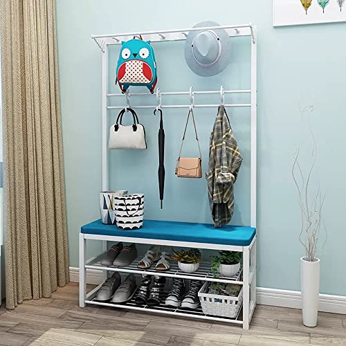 BBioss Metallgarderobe, Schuhbank, Eingangsbereich, stehender Baum mit 10 Haken und 2 Ebenen, 4-in-1-Flurrahmen für Flur, Schlafzimmer, einfach zu montieren, 100 x 33 x 170 cm von BBioss