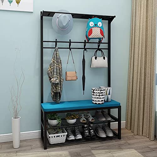 BBioss Metallgarderobe, Schuhbank, Eingangsbereich, stehender Baum mit 10 Haken und 2 Ebenen, 4-in-1-Flurrahmen für Flur, Schlafzimmer, einfach zu montieren, 100 x 33 x 170 cm von BBioss