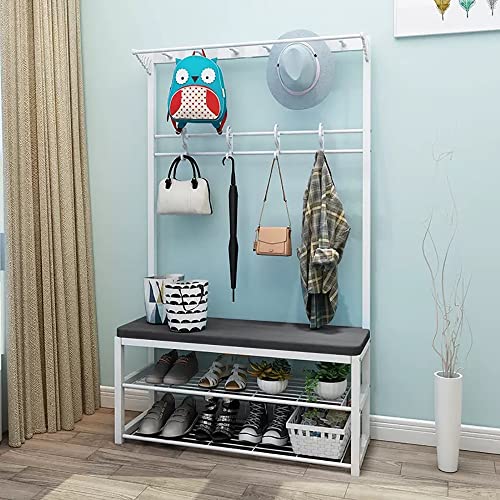 BBioss Metallgarderobe, Schuhbank, Eingangsbereich, stehender Baum mit 10 Haken und 2 Ebenen, 4-in-1-Flurrahmen für Flur, Schlafzimmer, einfach zu montieren, 100 x 33 x 170 cm von BBioss