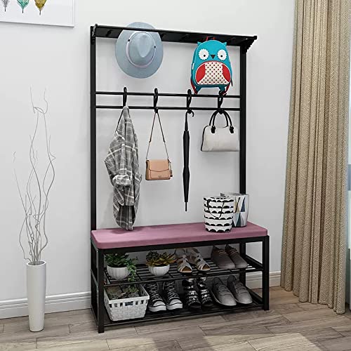 BBioss Metallgarderobe, Schuhbank, Eingangsbereich, stehender Baum mit 10 Haken und 2-stöckigem Gestell, 4-in-1-Flurrahmen für Flur, Schlafzimmer, einfach zu montieren, 100 x 33 x 170 cm von BBioss