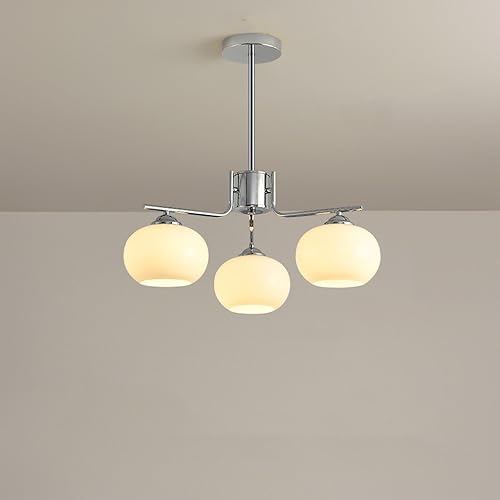 BBioss Mid Century Moderne Milchglas Kronleuchter Chrom Unterputz Bauernhaus Schwarz Weiß Deckenleuchte Goldene Kugel Pendelleuchte für Schlafzimmer Esszimmer Küche (Chrom - 3 Lampen) von BBioss