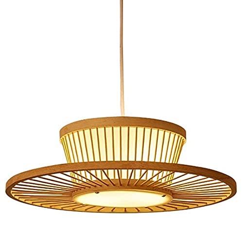 BBioss Moderne Bambus Kronleuchter, Natürliche Rattan Pendelleuchte, Retro Handgewebte Deckenleuchte im Bauernhausstil Huthaube Hängende Laterne für Schlafzimmer Kücheninsel 110-240 von BBioss