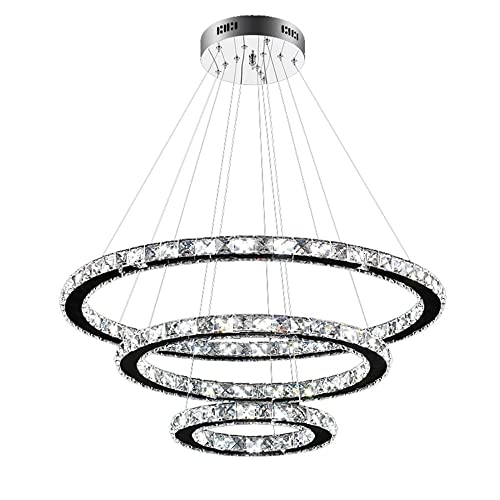 BBioss Moderne Kronleuchter, luxuriöses K9-Kristallglas mit LED-Spiegel aus Edelstahl, Pendelleuchten mit 3 Ringen, hängende Beleuchtung für Wohnzimmer BBioss Moderne Kronleuchter, luxuriöses K9-Kristallglas mit LED-Spiegel aus Edelstahl, Pendelleuchten mit 3 Ringen, hängende Beleuchtung für Wohnzimmer von BBioss