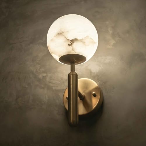 BBioss Moderne Luxus Runde Marmor Wandleuchte, Wandleuchte Alabaster LED Messing Fuß Bad Möbel Montiert Schlafzimmer Lampe Für Bett Wohnzimmer Flur Esszimmer von BBioss
