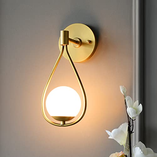 BBioss Moderne Nachttischlampe, Glaskugel, Nordic Creativity, Messing satiniert, H65 mit Lampenschirm, mattweiß von BBioss