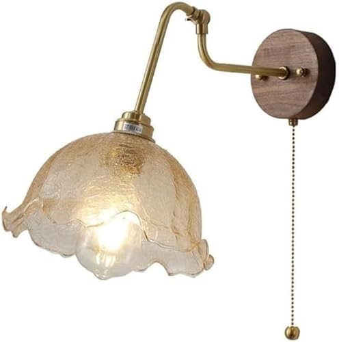 BBioss Moderne Wandleuchte aus Glas im Bauernhausstil mit Zugschalter, Vintage-Stil, in Blumenform, Farbe bernsteinfarben, Montage Mitte des Jahrhunderts, Piv-Arm BBioss Moderne Wandleuchte aus Glas im Bauernhausstil mit Zugschalter, Vintage-Stil, in Blumenform, Farbe bernsteinfarben, Montage Mitte des Jahrhunderts, Piv-Arm von BBioss
