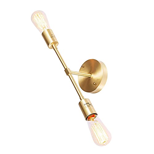 BBioss Moderne Wandleuchte mit 2 Lichtern für Badezimmerspiegel, goldfarben, Stil Mitte des Jahrhunderts, minimalistische Leuchte aus gebürstetem Messing, für Schlafzimmer, Deckenleuchte SEM von BBioss