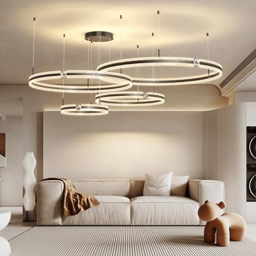 BBioss Moderne dimmbare LED-Pendelleuchte mit goldfarbenem Metallring, Acryl-Hängeleuchten für Schlafzimmer, dekorative Kronleuchter aus Aluminium von BBioss