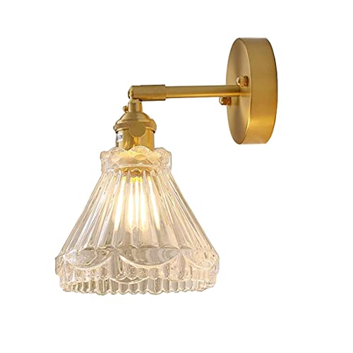 BBioss Moderne industrielle Wandleuchte, Vintage, Retro, Lampenschirm aus transparentem Glas, Nachttischlampen aus Messing, Lampe verstellbar nach oben und unten, für Schlafzimmer von BBioss