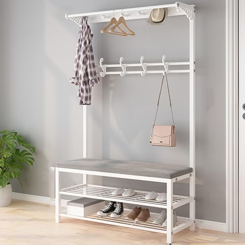BBioss Moderner industrieller 4-in-1-Garderobenbaum für den Eingangsbereich, großer Ständer, Mehrzweck-Aufbewahrungsregal, Organizer mit 10 Haken für Flur, Wohnzimmer von BBioss