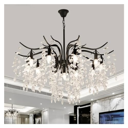 BBioss Pendelleuchte Modern Deckenleuchter aus Kristall Schwarz für Wohnzimmer Esszimmer Schlafzimmer Küche Kerzenleuchter Küchen (Schwarz - D70xH60cm, 7 Köpfe) von BBioss