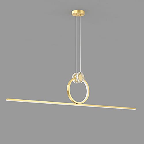 BBioss Pendelleuchte für Esszimmer, lange Pendelleuchten aus Messing mit dekorativem Ring, moderne lineare LED-Hängelampe für Kücheninsel, Kronleuchter O von BBioss