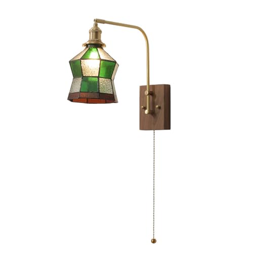 BBioss Vintage-Wandleuchte aus Messing, Lampenschirm aus getöntem Glas, kreative Wohnzimmerbeleuchtung, japanische Nachttischlampe für Schlafzimmer oder Flur von BBioss