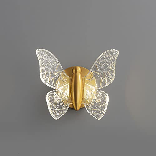 BBioss Wandlampe Schmetterling aus Messing, 3 Farbmodi, Nachttischlampe aus Kupfer für Wohnzimmer, Schlafzimmer, Innenbeleuchtung. von BBioss